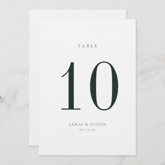 Minimalistische Smaragd Trouw Tafel Nummerkaart Kaart (Voorkant / Achterkant)