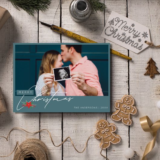 Minimalistische smaragdgroene foto Kerstmis Feestdagenkaart