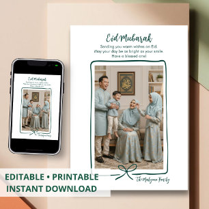 Minimalistische smaragdgroene lint foto Eid Mubara Feestdagenkaart