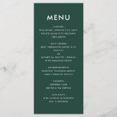 Minimalistische smaragdgroene moderne bruiloft met menu (Voorkant)