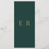 Minimalistische smaragdgroene monogram trouw menu (Achterkant)