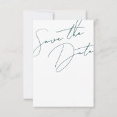 Minimalistische smaragdgroene script typografie tr save the date (Achterkant)