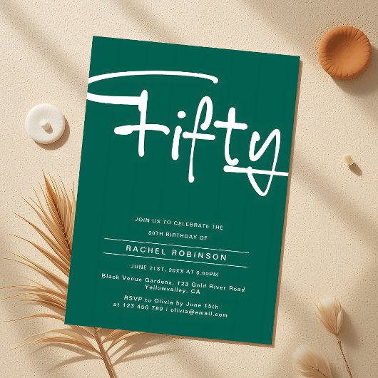 Minimalistische smaragdgroene volwassen 50e verjaa kaart