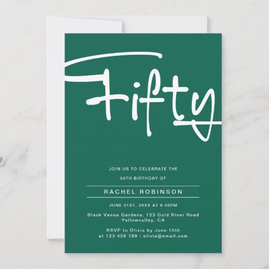 Minimalistische smaragdgroene volwassen 50e verjaa kaart (Voorkant)