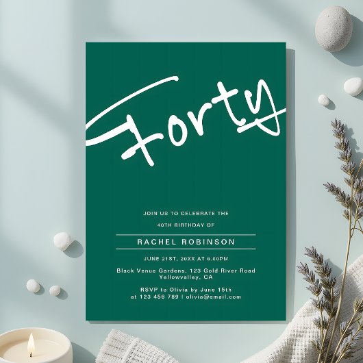 Minimalistische smaragdgroene volwassene 40e verja kaart