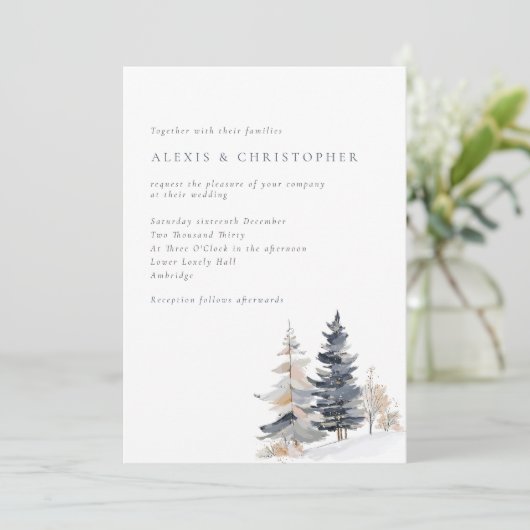 Minimalistische Sneeuwbomen Winter Wedding Kaart (Staand voorkant)
