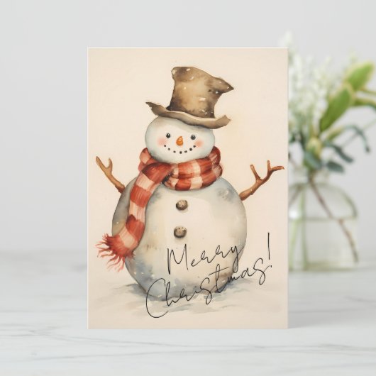 minimalistische sneeuwpop feestdagenkaart (Staand voorkant)