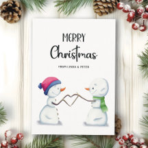 Minimalistische sneeuwpoppen paar vrolijk kerstfee