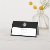Minimalistische sneeuwvlok bruiloft | Black Plaatskaartje (Voorkant)