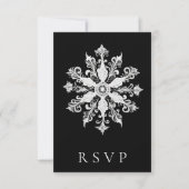 Minimalistische sneeuwvlok bruiloft | Black RSVP Kaartje (Voorkant)