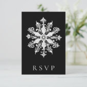 Minimalistische sneeuwvlok bruiloft | Black RSVP Kaartje (Staand voorkant)