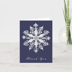 Minimalistische sneeuwvlok bruiloft   Marine Blauw Bedankkaart