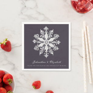 Minimalistische sneeuwvlok bruiloft   Plum Paarse Servet