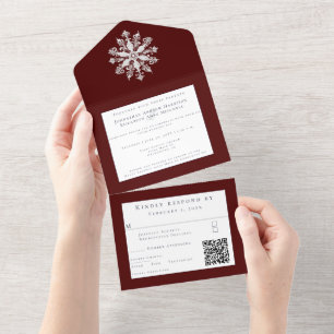 Minimalistische sneeuwvlok bruiloft   Red All In One Uitnodiging