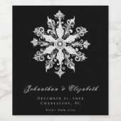 Minimalistische Sneeuwvlok Bruiloft | Zwart Wijn Etiket (Enkel label)