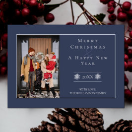 Minimalistische sneeuwvlok Kerstmis | Blauwe fotok Feestdagenkaart