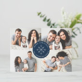 Minimalistische sneeuwvlok marine 4 fotocollage feestdagenkaart (Staand voorkant)