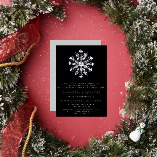 minimalistische sneeuwvlok | zwarte bruiloft folie uitnodiging (Insitu)