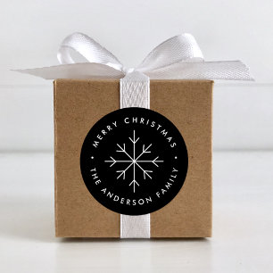 Minimalistische Sneeuwvlok Zwarte Kerst Ronde Sticker