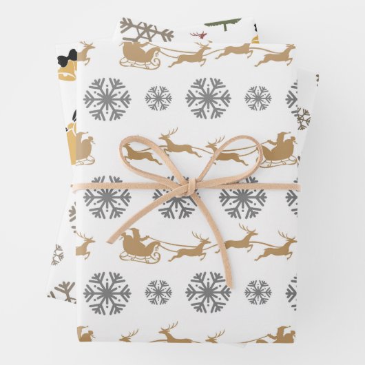 Minimalistische sneeuwvlokken, herten, bomen en kl inpakpapier vel (In situ)
