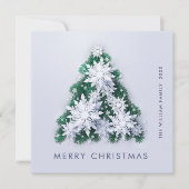 Minimalistische sneeuwvlokken kerstboom groet feestdagenkaart (Voorkant)