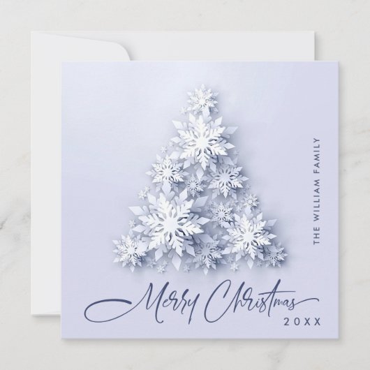 Minimalistische sneeuwvlokken kerstboom groet feestdagenkaart (Voorkant)