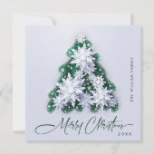 Minimalistische sneeuwvlokken kerstboom groet feestdagenkaart (Voorkant)