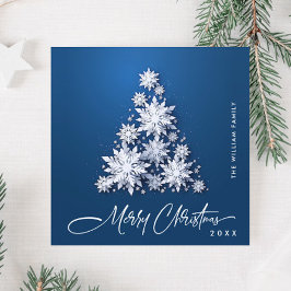 Minimalistische sneeuwvlokken kerstboom groet feestdagenkaart