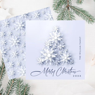 Minimalistische sneeuwvlokken kerstboom groet feestdagenkaart