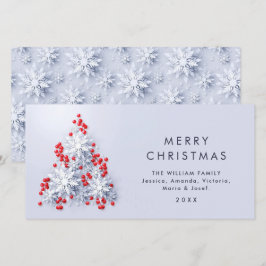 Minimalistische sneeuwvlokken kerstboom groet feestdagenkaart