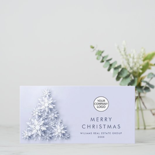 Minimalistische sneeuwvlokken kerstboom groet feestdagenkaart (Staand voorkant)