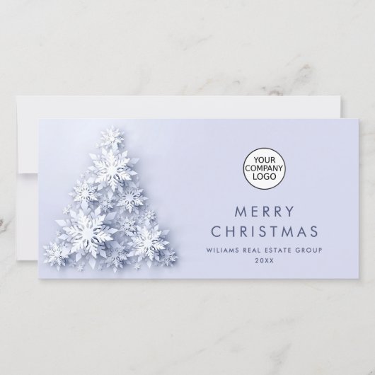 Minimalistische sneeuwvlokken kerstboom groet feestdagenkaart (Voorkant)