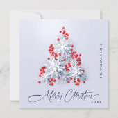 Minimalistische sneeuwvlokken kerstboom groet feestdagenkaart (Voorkant)