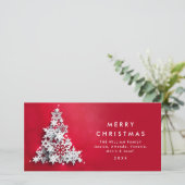 Minimalistische sneeuwvlokken kerstboom groet feestdagenkaart (Staand voorkant)