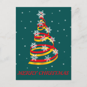 Minimalistische Sneeuwvlokken Lint Kerstboom Feestdagenkaart