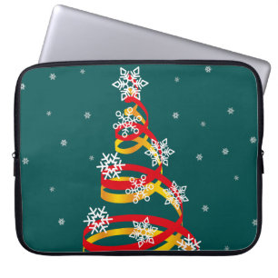 Minimalistische Sneeuwvlokken Lint Kerstboom Laptop Sleeve