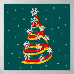 Minimalistische Sneeuwvlokken Lint Kerstboom Poster