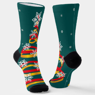Minimalistische Sneeuwvlokken Lint Kerstboom Sokken