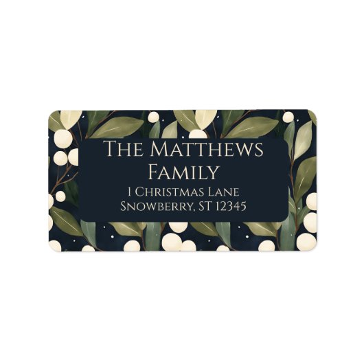 Minimalistische Snowberry Kerstmis Etiket (Voorkant)