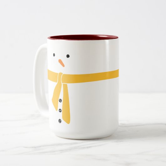 Minimalistische Snowman Yellow Scarf Winter Tweekleurige Koffiemok (Voorkant links)