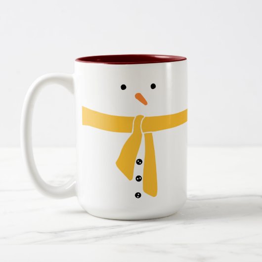 Minimalistische Snowman Yellow Scarf Winter Tweekleurige Koffiemok (Links)