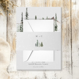 Minimalistische Snowy Winter Pine Tree Initiaal br Uitnodigingen Wikkel