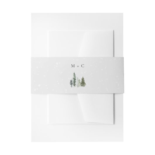 Minimalistische Snowy Winter Pine Tree Initiaal br Uitnodigingen Wikkel (Voorkant Voorbeeld)