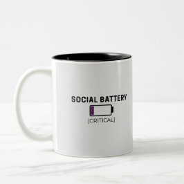 Minimalistische Social Battery Low Sticker Tweekleurige Koffiemok