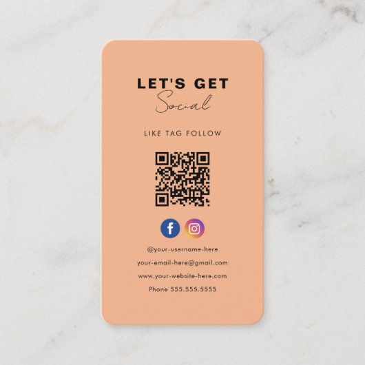 Minimalistische Soft Oranje QR-code Verbind met on Visitekaartje (Voorkant)