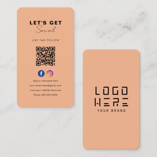 Minimalistische Soft Oranje QR-code Verbind met on Visitekaartje (Voorkant / Achterkant)