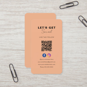 Minimalistische Soft Oranje QR-code Verbind met on Visitekaartje