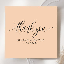 Minimalistische Soft Peach Script Trouwkaart Bedankkaart