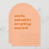 Minimalistische Soft Peach Sinaasappel Retro Weddi Kaart (Voorkant / Achterkant)