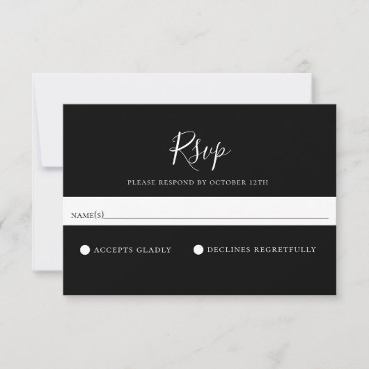 Minimalistische Solid Black Wedding RSVP-Kaart RSVP Kaartje (Voorkant)